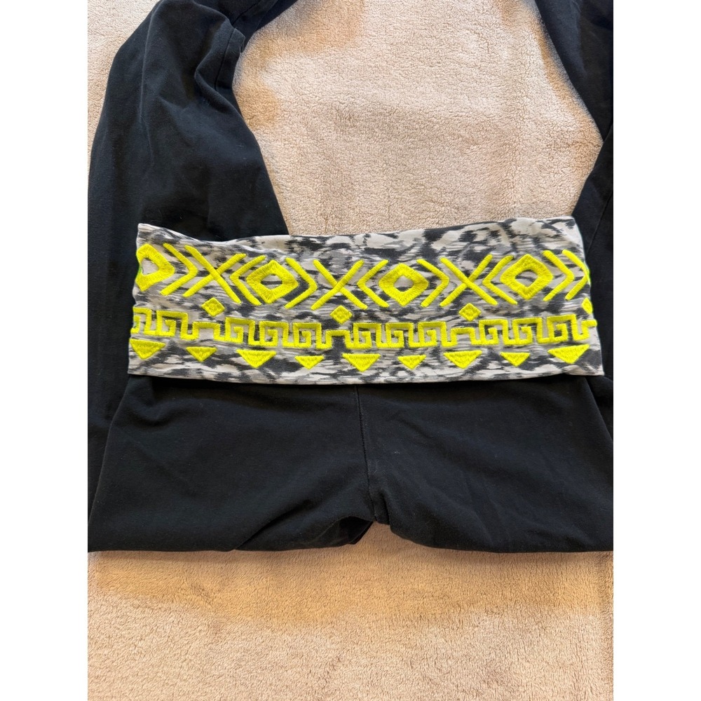 VTG PINK Victoria's Secret Black Foldover‎ Yoga Leggings Neon Geometric Sz XS